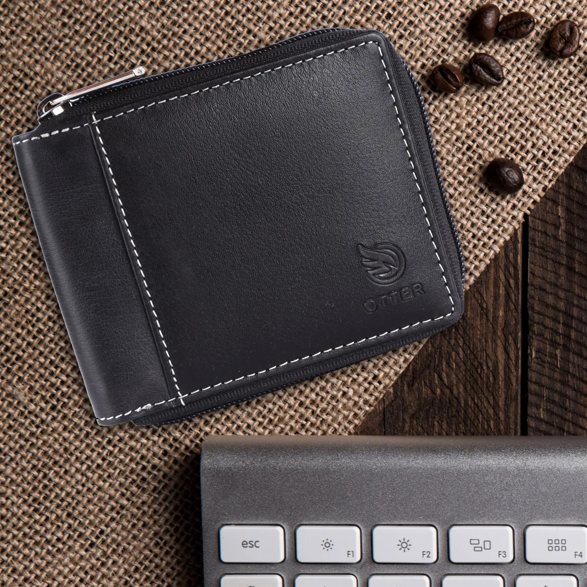Men's 4-Card Genuine Leather Wallet with Coin Pocket – Black (2206), additional view 8