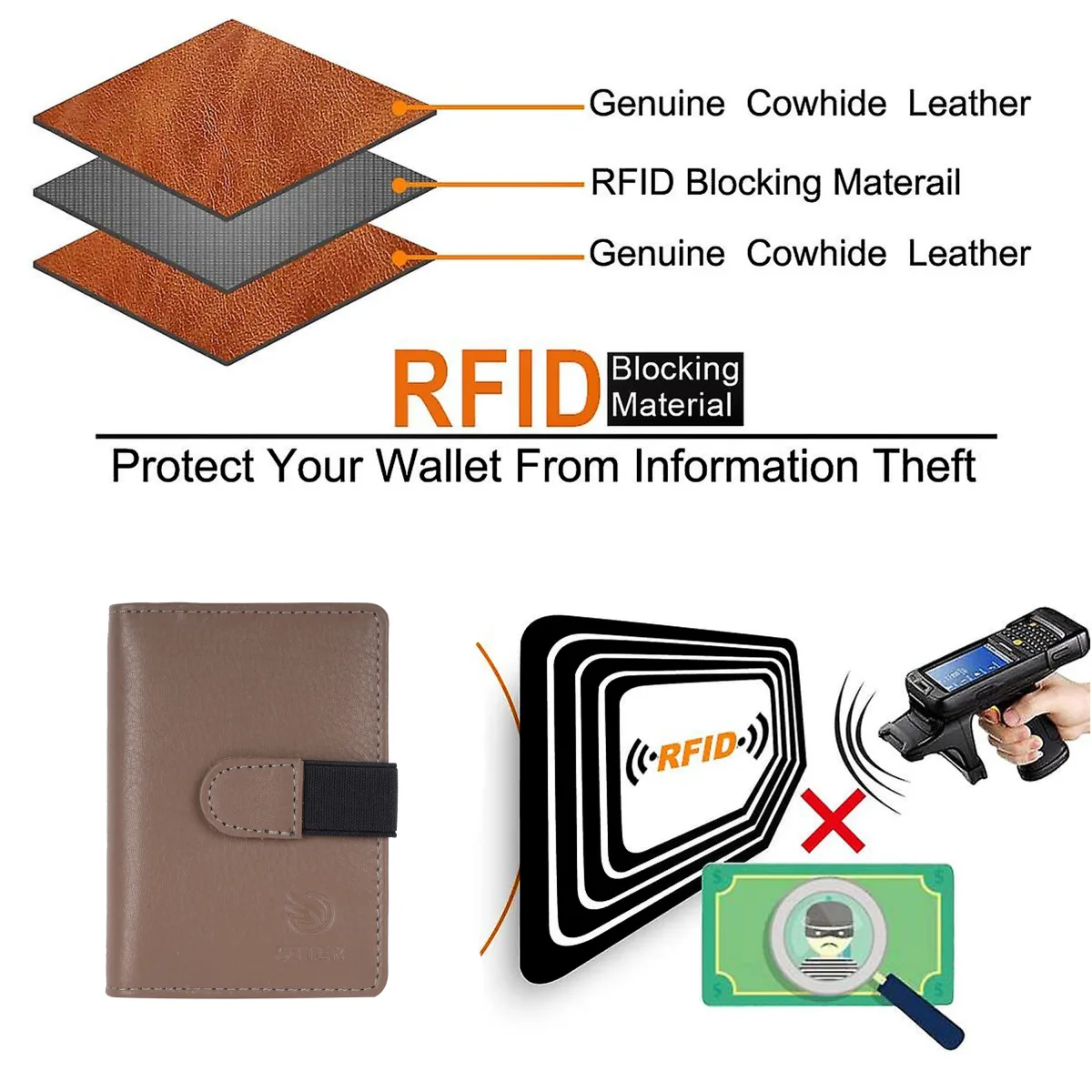 Men's 20-Card Genuine Leather Card Holder – Grey (2221), additional view 8