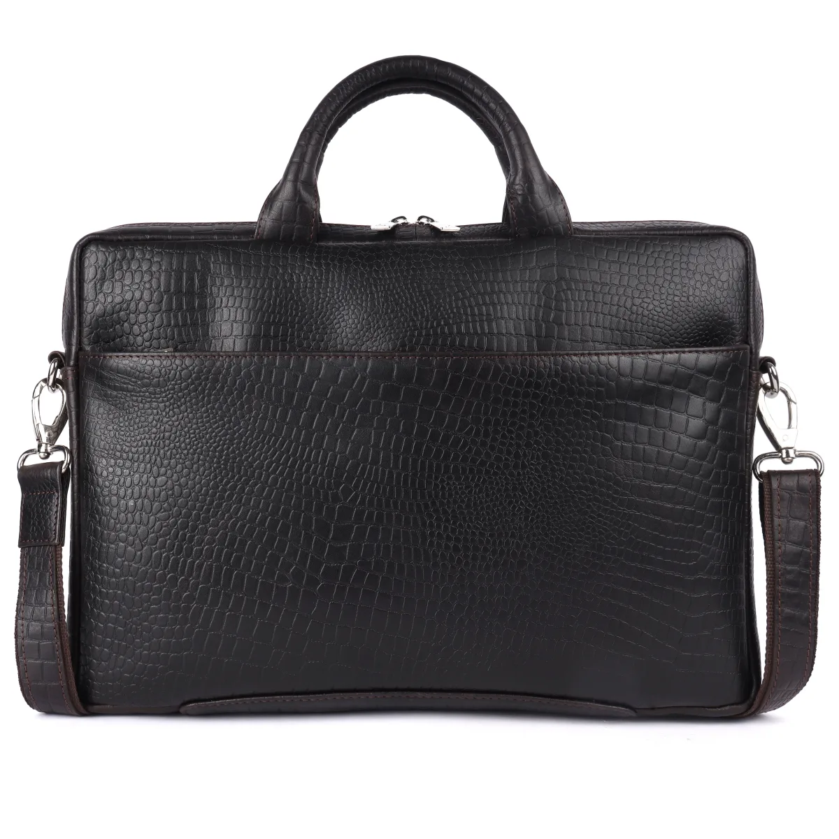 Crocodile-Embossed Genuine Leather Laptop Bag – Brown (0603)