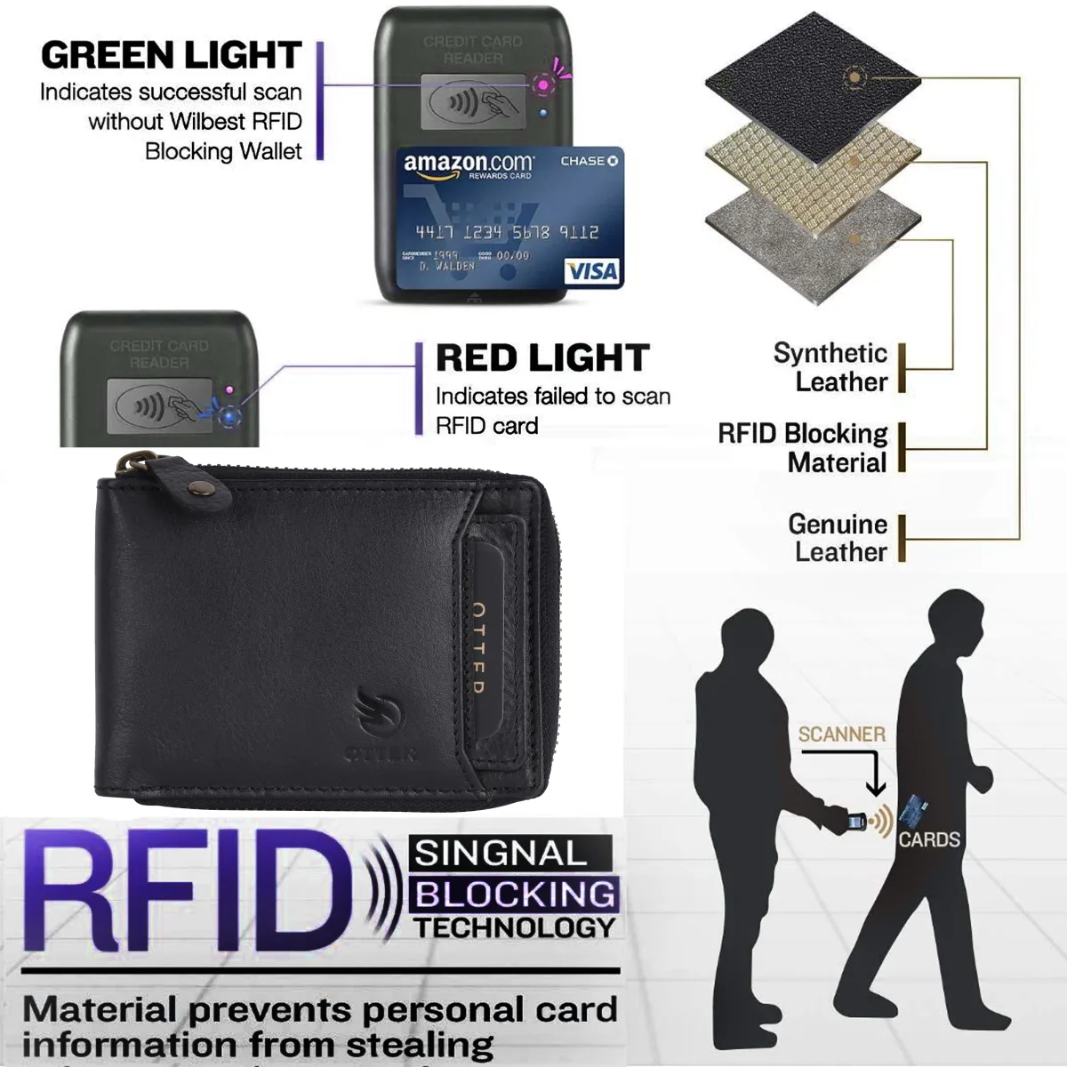 Men's 9-Card Genuine Leather Wallet with Coin Pocket – Black (2224), additional view 10