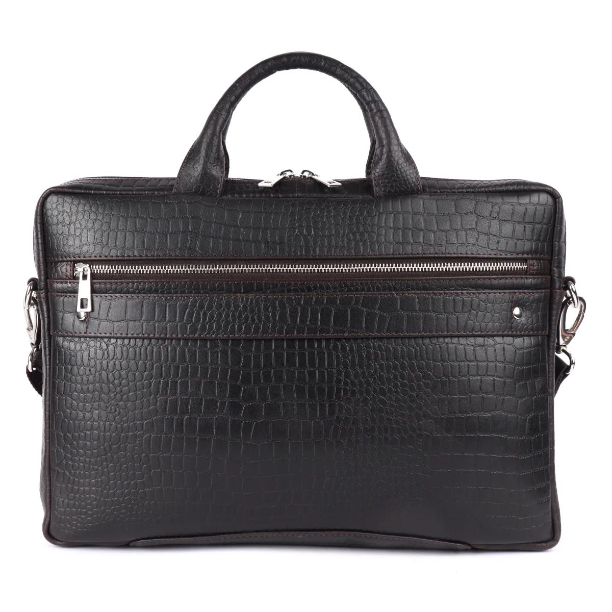Crocodile-Embossed Genuine Leather Laptop Bag – Brown (0603), additional view 5