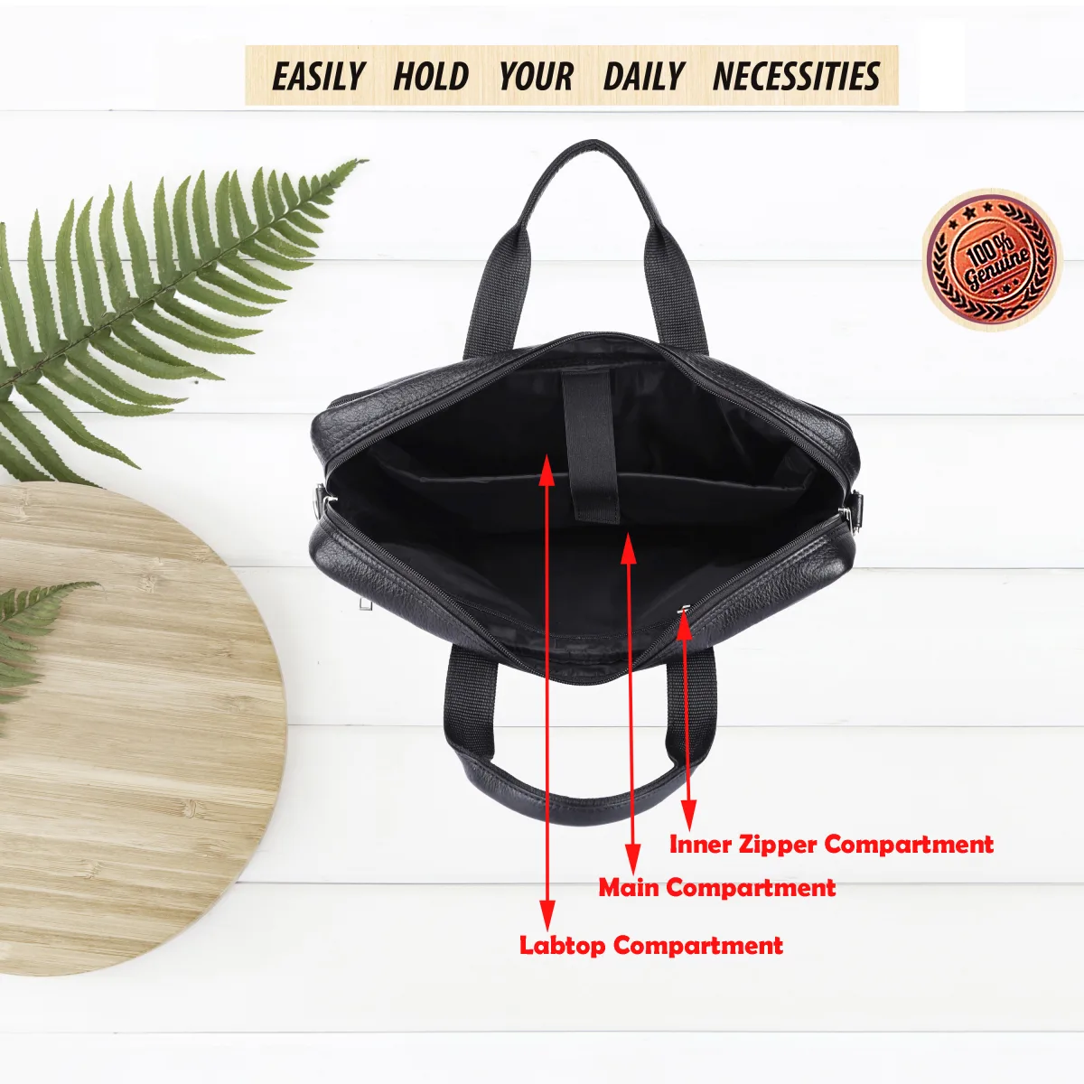 Genuine Leather Laptop Bag – Black (0605), additional view 6