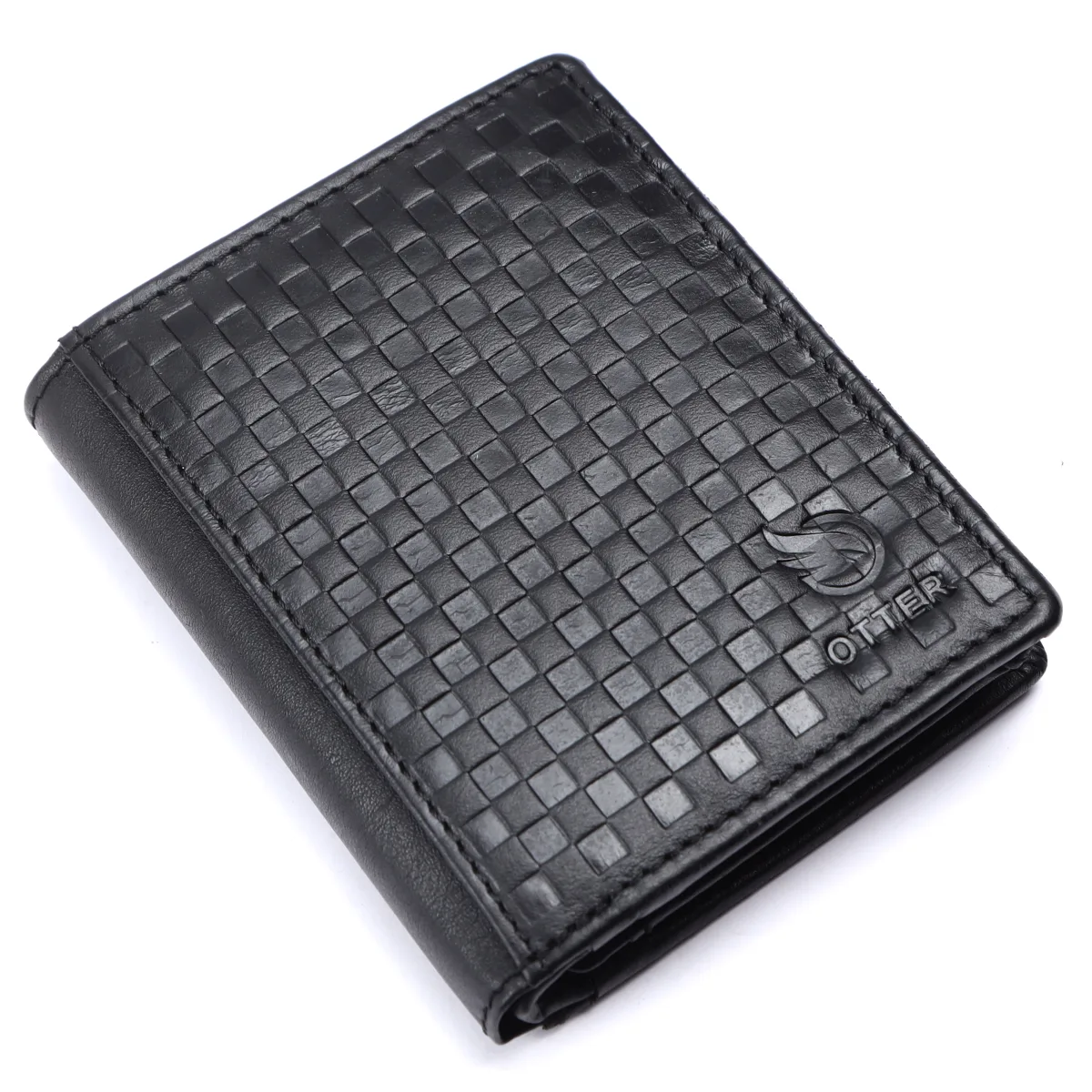 Men's 10-Card Checkered Genuine Leather Wallet – Black (2219), additional view 9