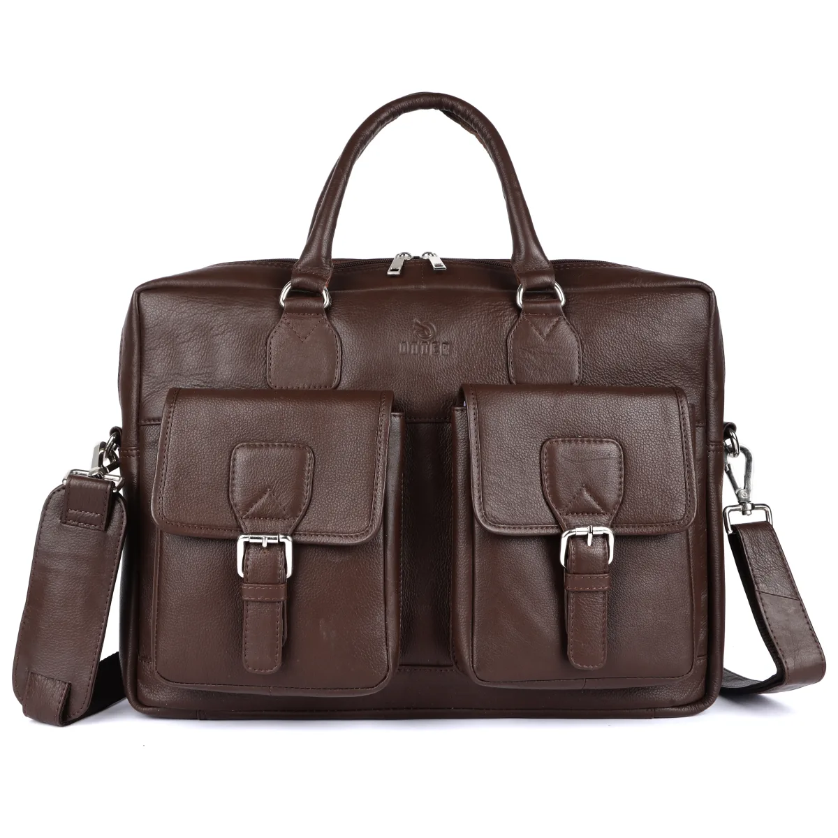 Dual-Pocket Genuine Leather Laptop Bag – Brown (0604), additional view 3