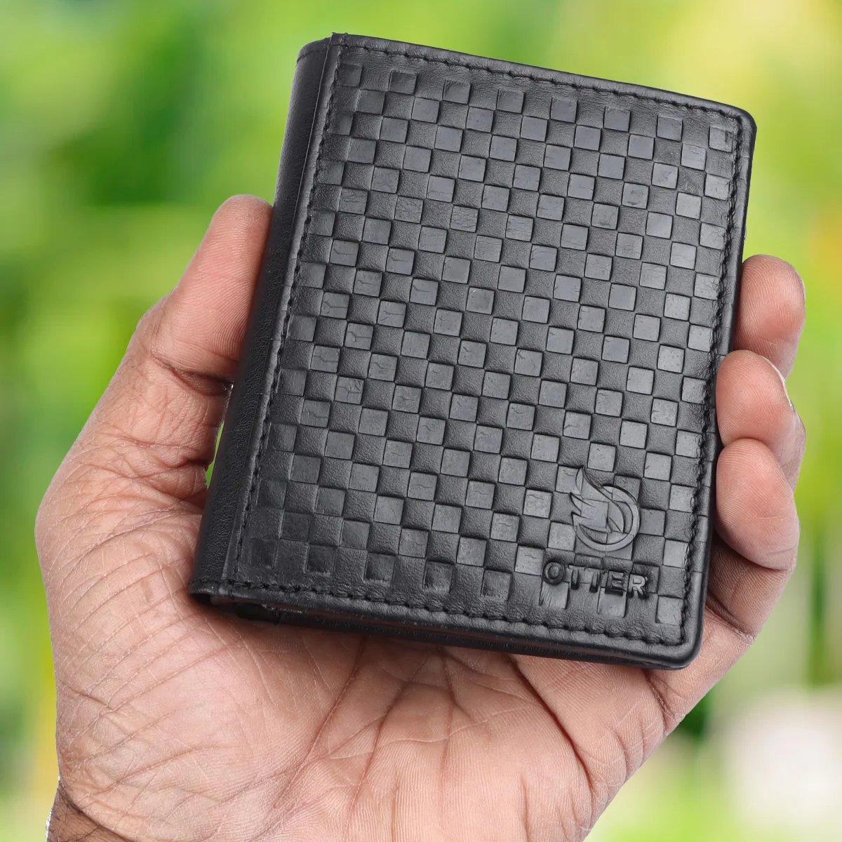 Men's 10-Card Checkered Genuine Leather Wallet – Black (2219), additional view 3