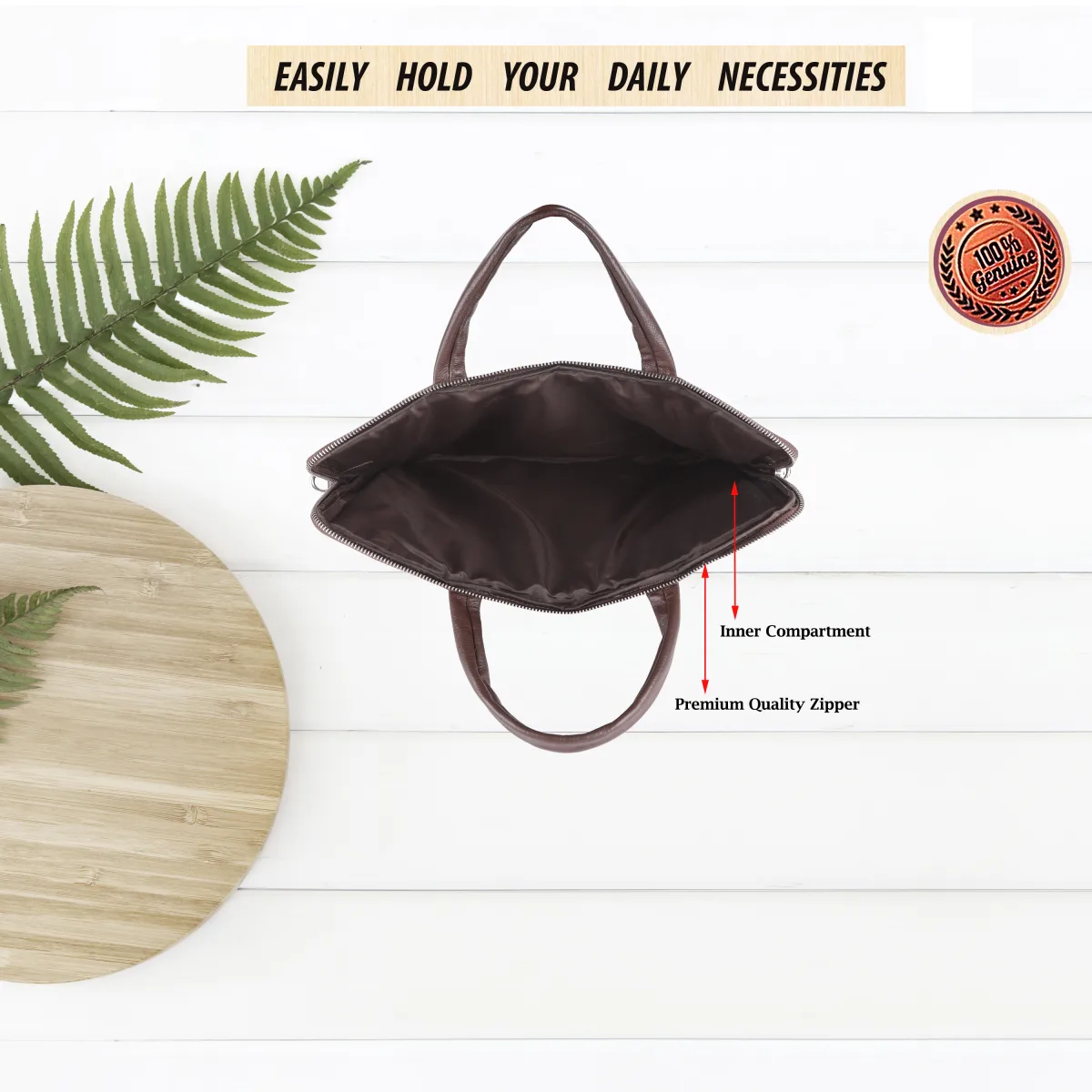 Textured Genuine Leather Laptop Bag – Brown (0603), additional view 6