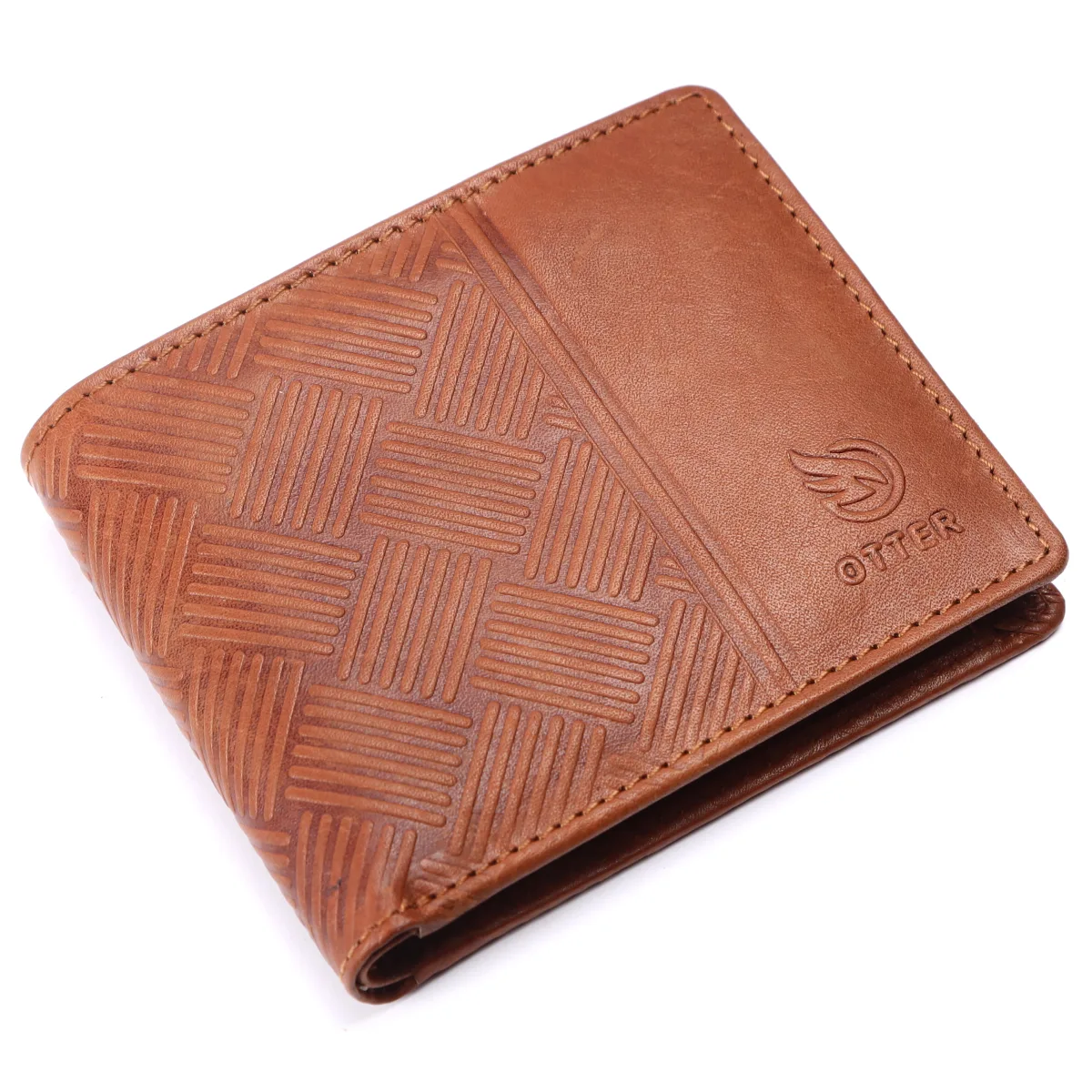 Men's Geometric-Embossed Genuine Leather Wallet – Tan (2220), additional view 7