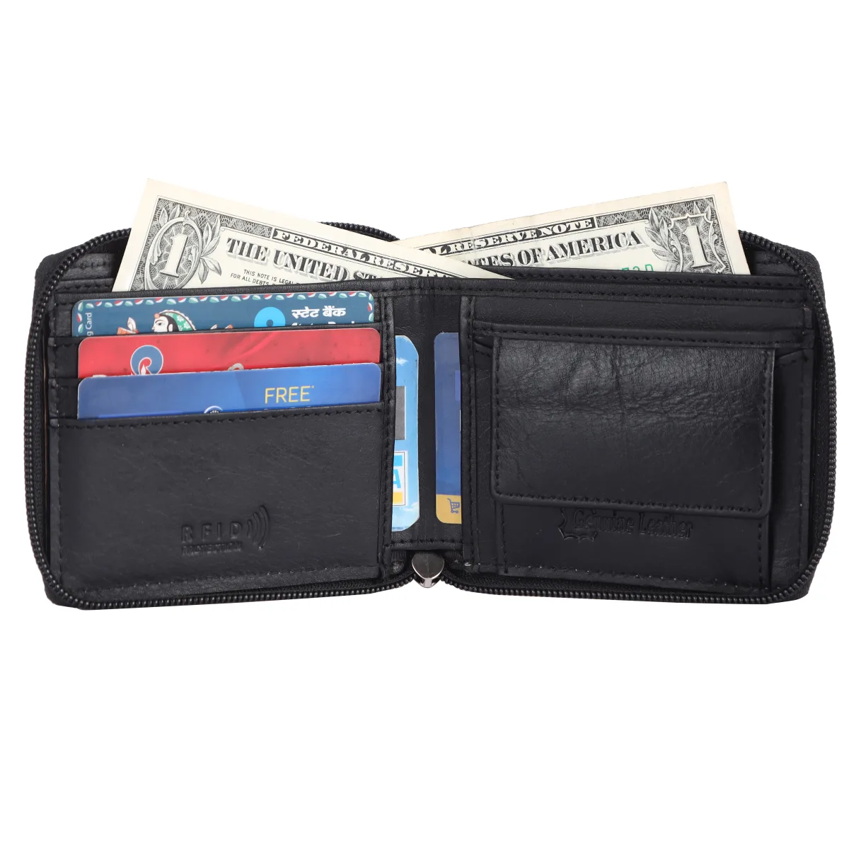Men's 4-Card Genuine Leather Wallet with Coin Pocket – Black (2206), additional view 5